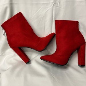 Red Suede Ankle Bootie